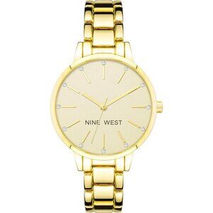 🆕Nine West Women's Gold Tone Round Bracelet Analogue Quartz Movement Watch